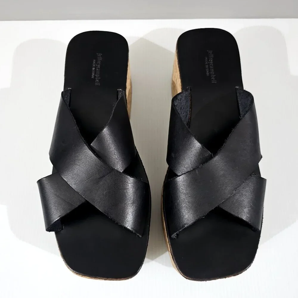 Jeffrey Campbell Itzelia Platform Cork Sandal Womens EU 41 Black Leather Y2K NEW